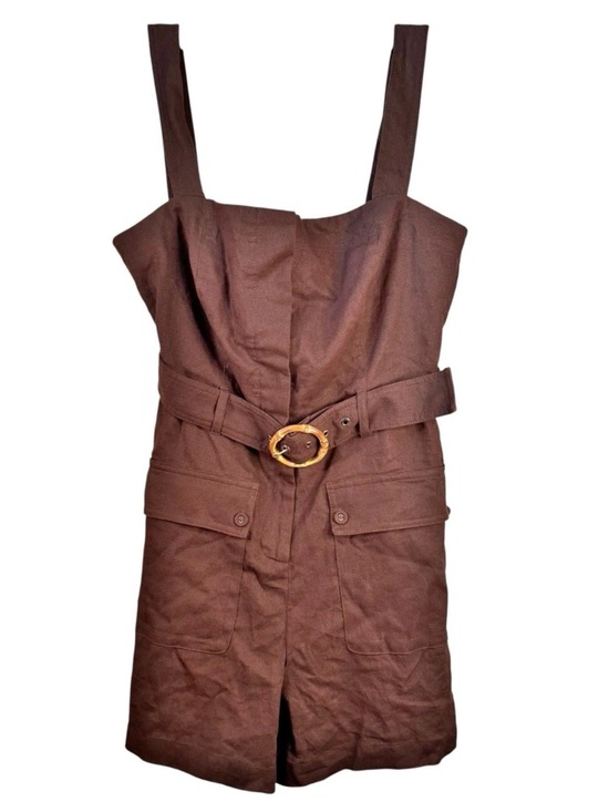 House of Harlow 1960 Pants - NWT House of Harlow Chocolate Brown Linen Blend Belted Utility Romper Shorts Sz6